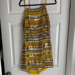 Yellow and Silver Sequin Striped Dress